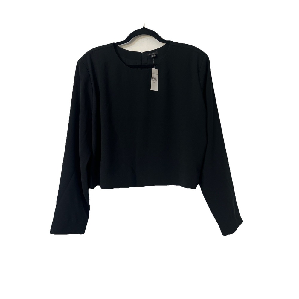 Ann Taylor Top XXL Long Sleeve Full Back Zip Sweater Black Lined